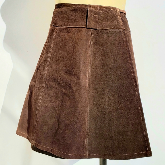 Vintage Brown Suede Mini Wrap Skirt - Picture 3 of 7